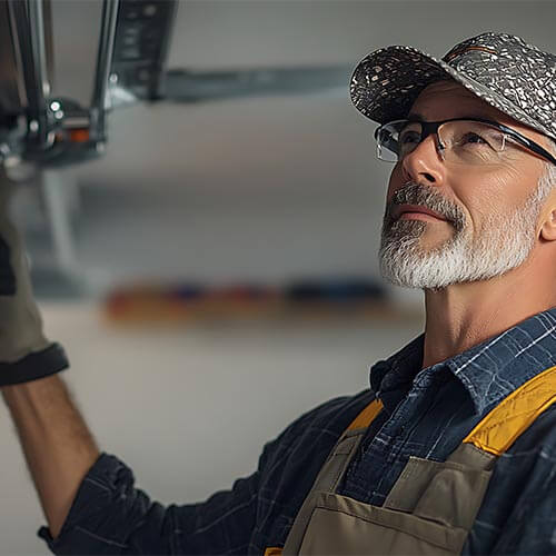 Foto Handwerker bei der Montage eines Garagenrolltors